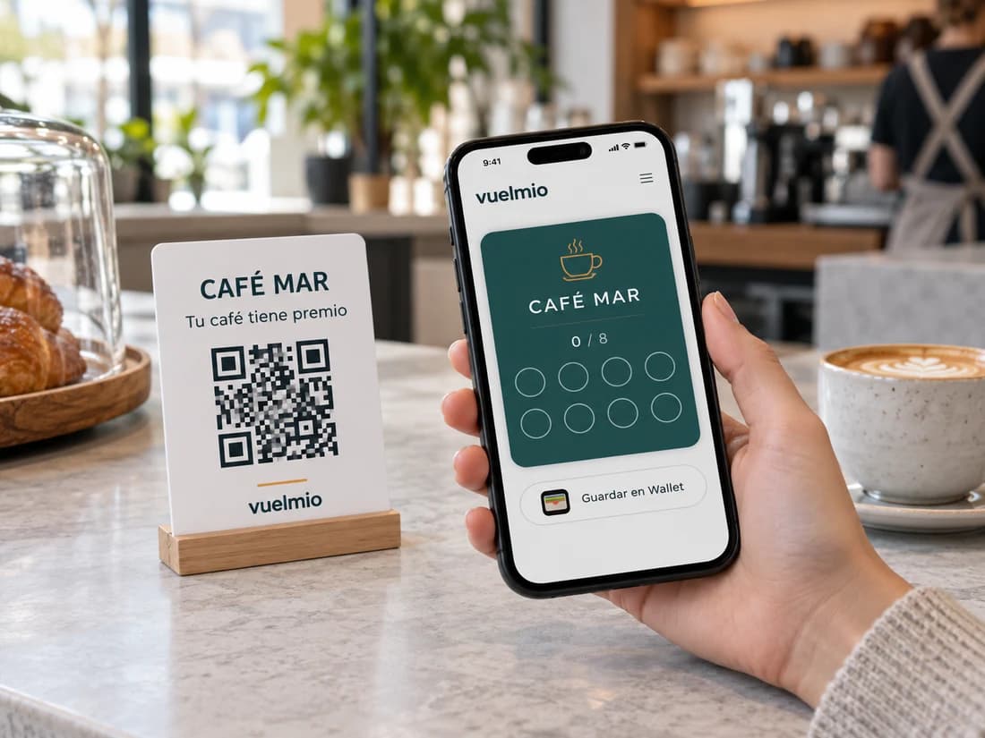 Un cliente guarda su tarjeta de fidelización desde el QR del mostrador