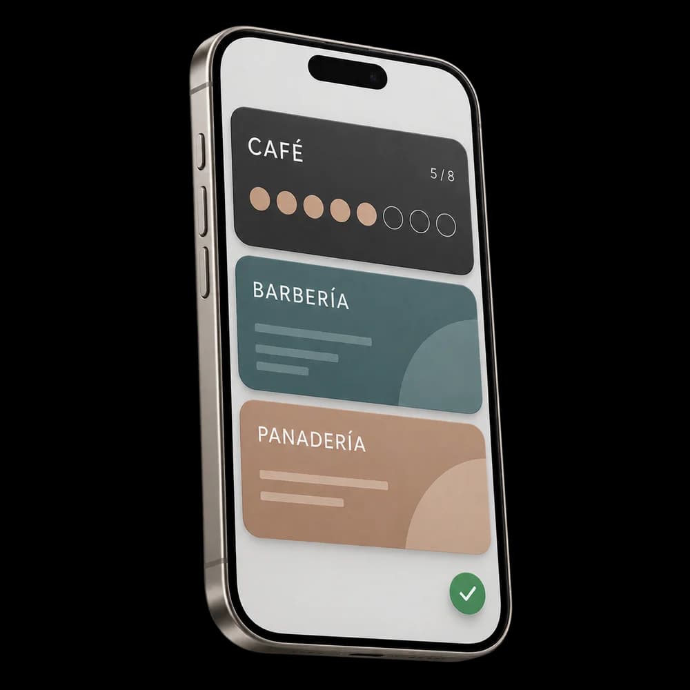 Tarjetas de cafetería, barbería y panadería reunidas en el Wallet de un móvil